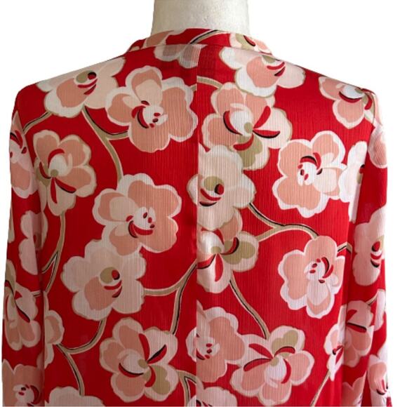Rafaella Blouse Red Floral Tie Front Rolled Tab Sleeve Blouse Top Medium NEW - Picture 7 of 15